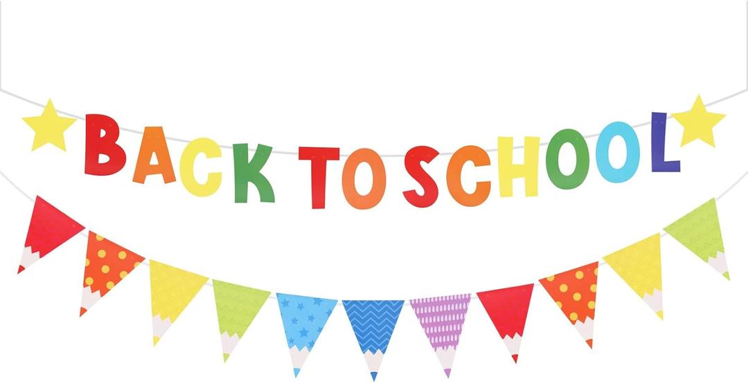 25 PCS Welcome Back to School Banner - Happy 9.78 Feet Pennant Sign Reusable Classroom Decoration with Vibrant Colors & Durable Material for First Day Kindergarten Preschool Party