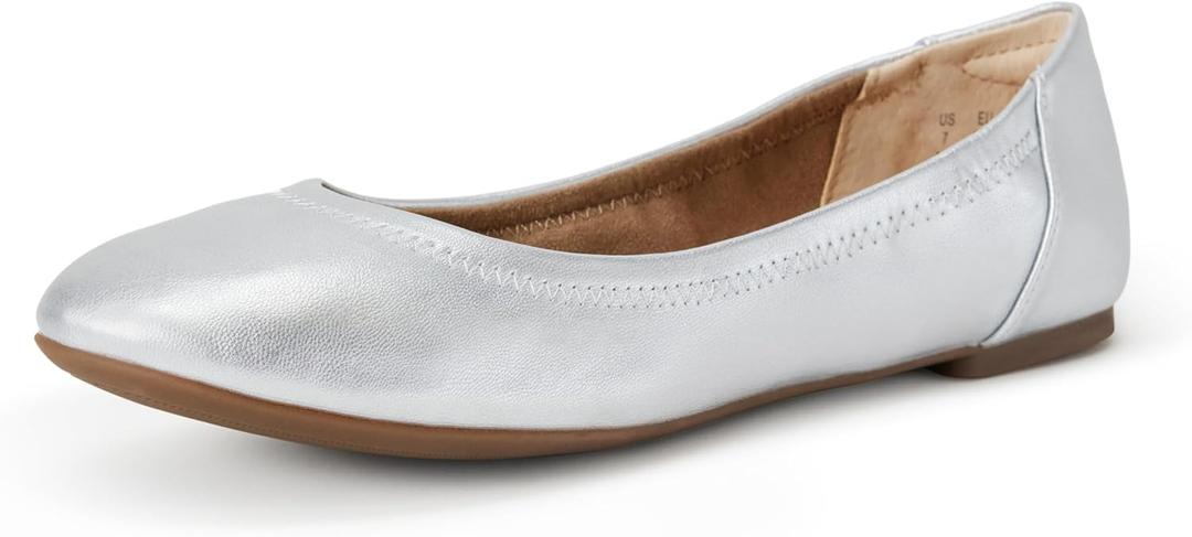 Amazon Essentials Women's Ballet Flat, Silver, 11 Wide US