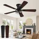 1 Pack Flush Mount 42 Inch Farmhouse Ceiling Fan with Light, Caged Ceiling Fans for Bedroom Living Room, Double-Sided 5 Blades Rustic Ceiling Fan-Black