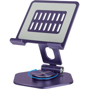 Aluminum Tablet Stand for Desk, 360 Swivel iPad & Tablet Holder  Thickened Material & Foldable Desktop Mount for 512.9in Devices, Purple