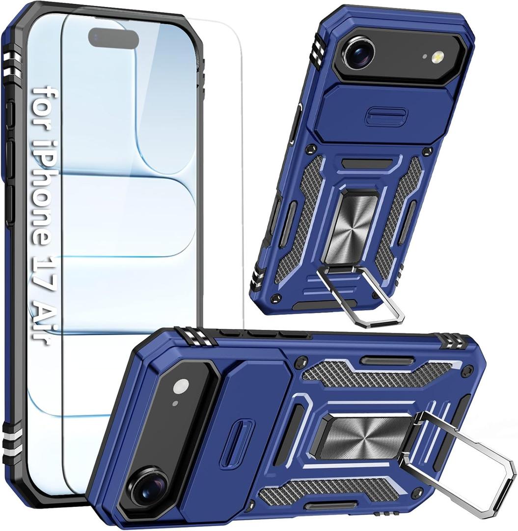Case Compatible with 17 Air iPhone Phone Case with Kickstand Ring Holder & HD Screen Protector, with Camera Cover, with Magnet Car Mount Function, for iPhone Air (Navy Blue)