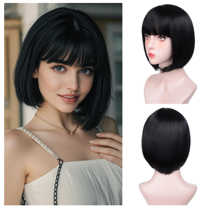 Ash Blonde Bob Wigs for White Women - 12'' Short Bob Wigs With Bangs Natural Fashion Synthetic Wig Colorful Synthetic Hair for Daily Cosplay Halloween