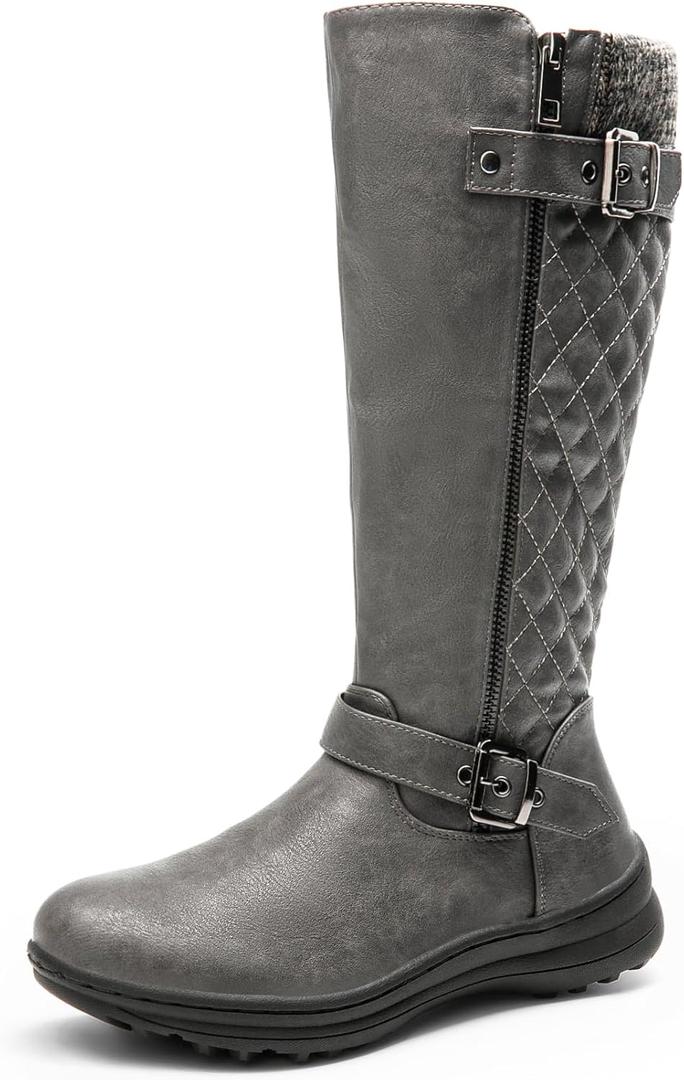 DREAM PAIRS Women's Faux Fur Knee High Boot Round Toe Fall Winter Boots (5.5, Grey)
