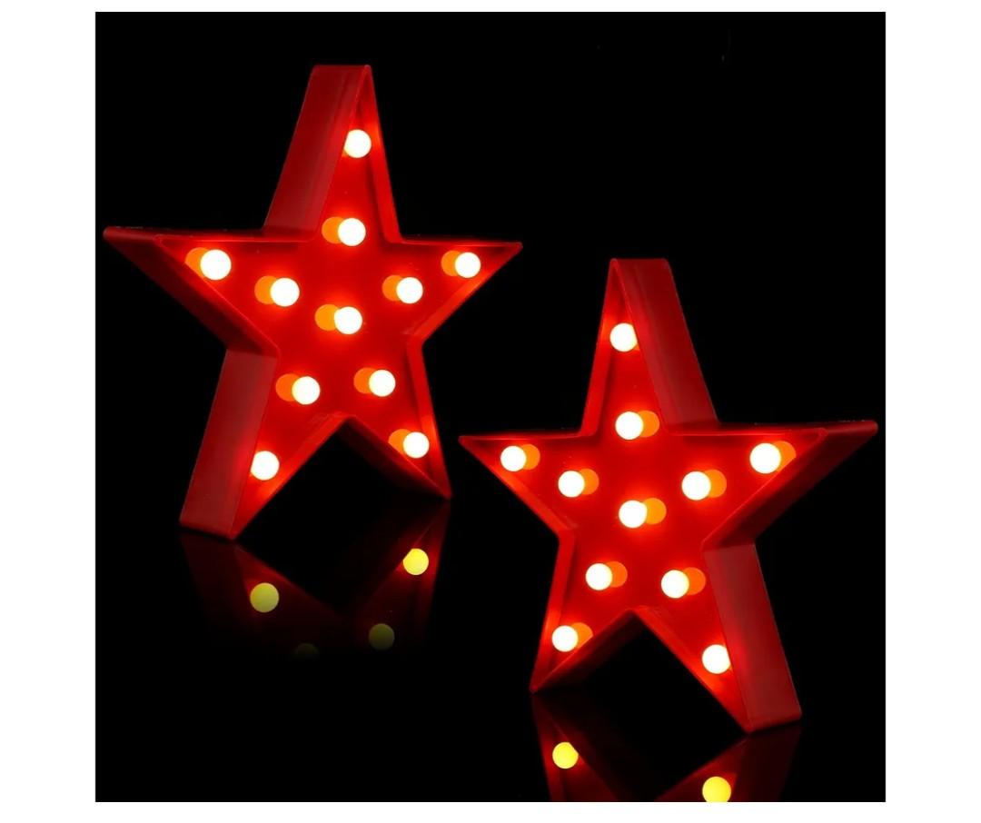 Tarpop 2 Pcs Star Plastic Night Light Battery Operated LED Marquee Light Star Sign Room Wall Lamp for Movie Night Supplies Carpet Party Decorations Christmas Theater(Red)