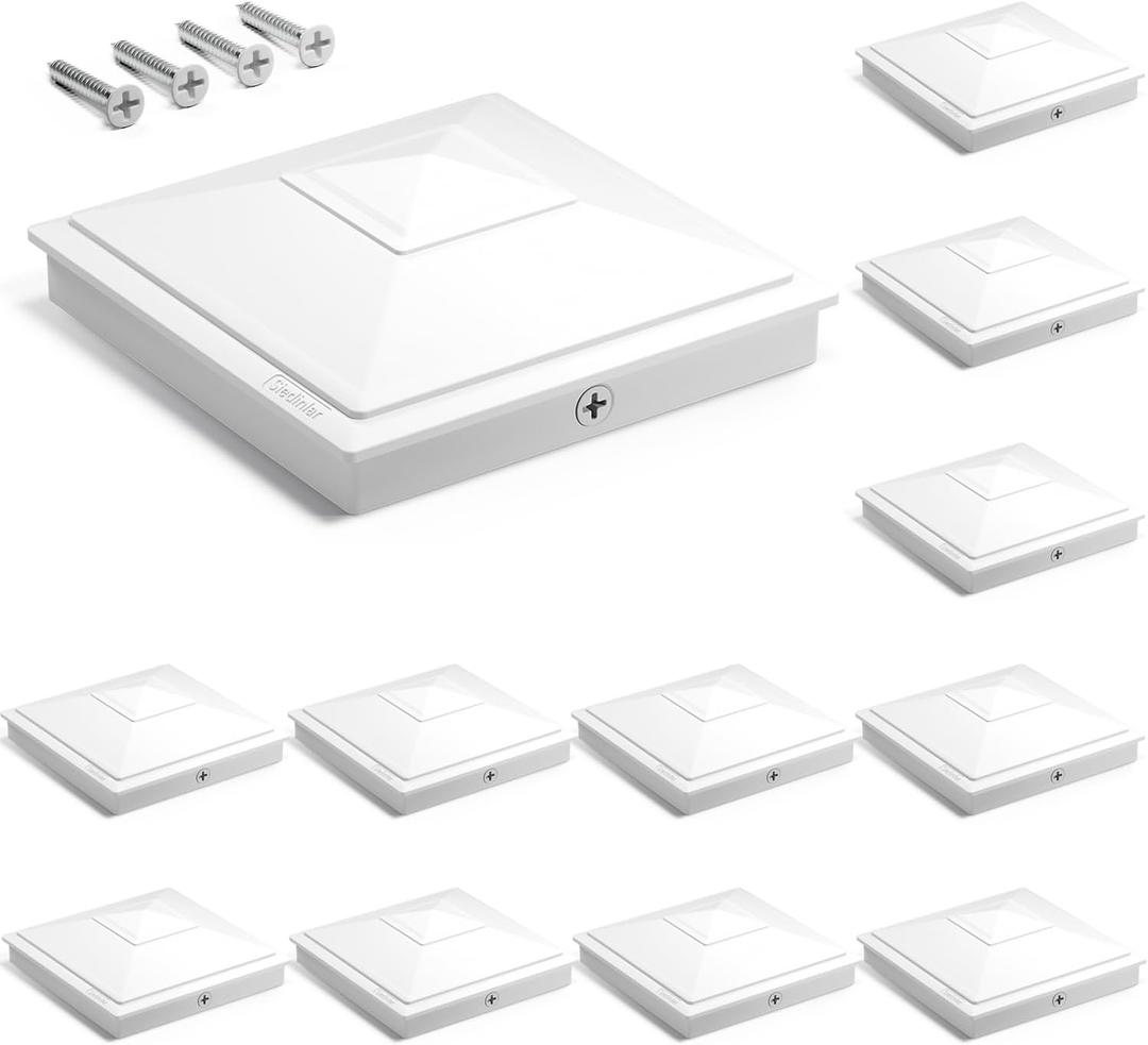 SIEDiNLAR 4x4 Pyramid Post Caps Waterproof Outdoor 4x4 Post Cover, Fits 4x4 3.5x3.5 Vinyl Wood Posts for Fence Deck Mailbox Patio (White, 12 Pack)