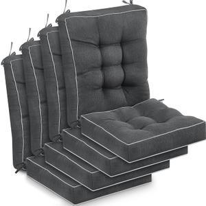 Juexica 4 Sets Outdoor Patio Cushions High Back Outdoor Chair Cushions Rocking Cushion Waterproof Indoor Patio Fastness Chair Pads with Ties for Seasonal Indoor Home Office (Dark Gray,16 x 16 x 3.5)