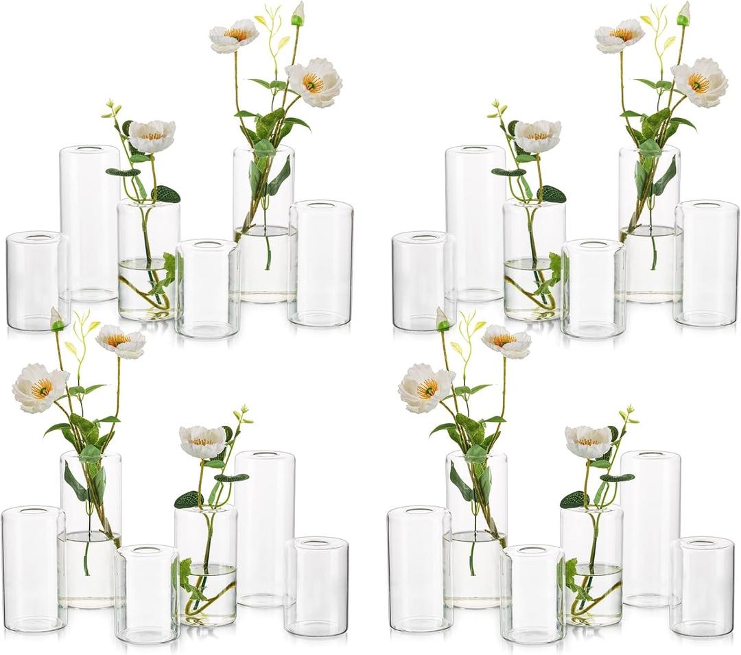 Small Glass Bud Vases for Centerpieces  Hewory 24pcs Clear Blown Single Flower Vases Bulk, Modern Mini Cylinder Vase Set for Wedding Anniversary Birthday Party Events Home Living Room Table Decor