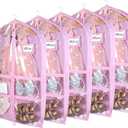 Syeeiex Clear Garment Bags with 3" Gussets (5 Pack), 40" Bags for Kids Dance Costumes with 4 Medium Zippered Pockets - Suitable for Competitions, Ballet (Clear Pink)