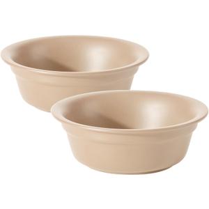 Ceramic 5.5inch Set of 2 Dog and Cat Bowls, 2pcs Basic 1 Cup Food or 9.5 oz Water Dishes for Puppy, Kitty, Wide Opening Rounded Edge (2 Bowls, Oat Beige)