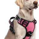 rabbitgoo Dog Harness for Large Dogs, No Pull Pet Vest with 3 Buckles, Adjustable Soft Padded Pet Harness with Easy Control Handle and Reflective Strips, Pink, L