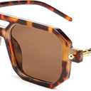 FEISEDY Vintage Square 70s Flat Aviator Sunglasses Women Men Classic Retro Stylish Frame UV400 Sunglasses B2622 (003 Leopard Frame & Tea Lens)