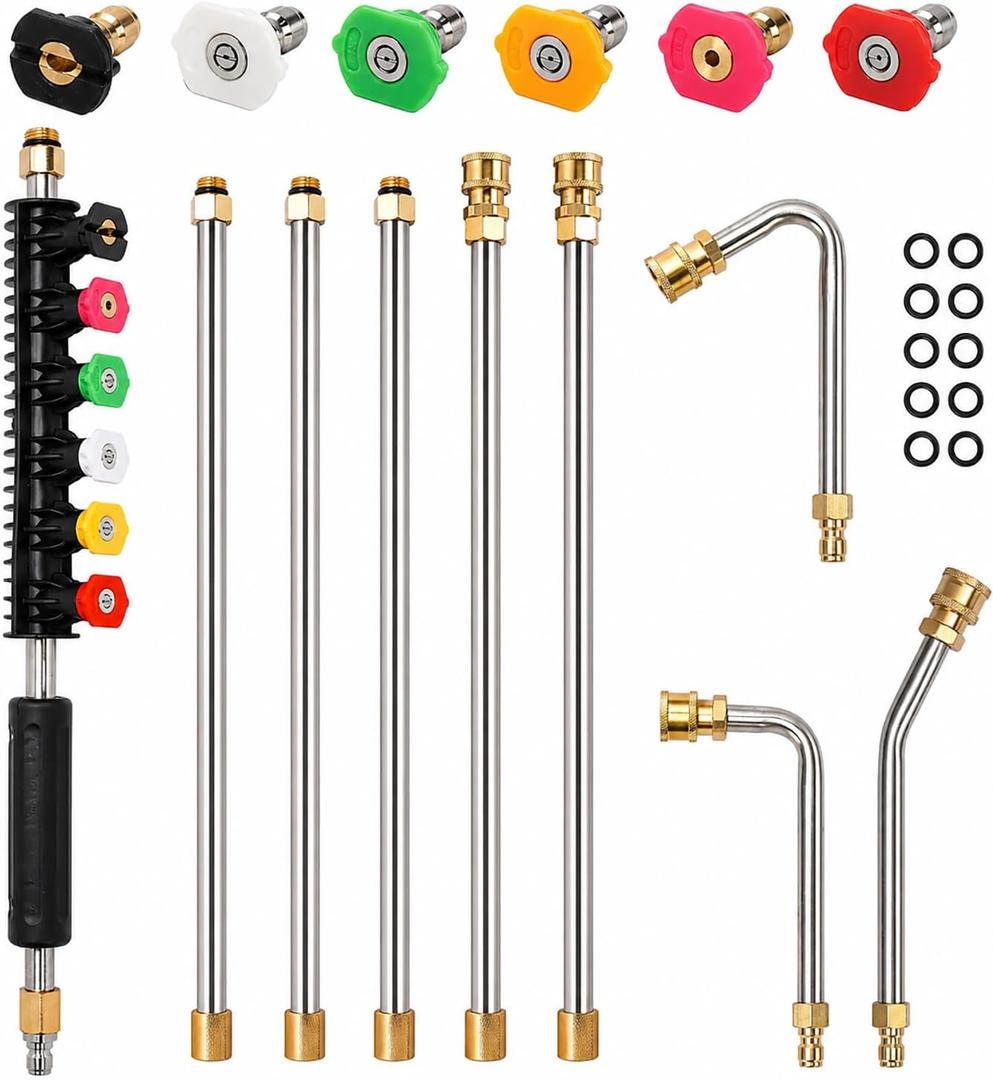 Pressure Washer Extension Wand Upgrade, 9 Pack Power Washer Lance with 6 Nozzle Tips, 30°,90°,120° Curved Rod, 1/4" Quick Connect, 4000 PSI