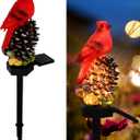 Cardinal Decor Solar Garden Decor Waterproof Red Bird Figurine Solar Stake Lights for Outside Yard Patio Lawn Porch Cemetery (Strobile)