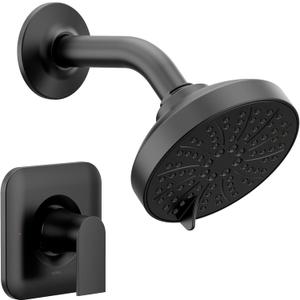 Moen Genta LX Matte Black Pressure Balancing Eco-Performance Modern Shower Trim with Showerhead and Lever Handle, Posi-Temp Valve Required, T2472EPBL