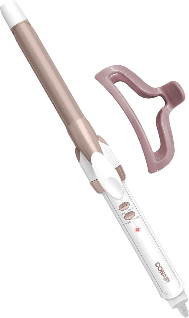 Conair Double Ceramic -Inch Curling Iron with Claw Clip, -Inch Barrel Creates Tight Curls, Hair Curler for Use on Short, Medium, & Long Hair, White/Rose Gold