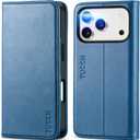 TUCCH Wallet Case for iPhone 17 Pro (6.3-Inch) 2025, 3 Credit Card Slot | RFID Blocking | Stand | PU Leather | Shockproof TPU Interior Shell | Protective Flip Folio Cover | Lake Blue