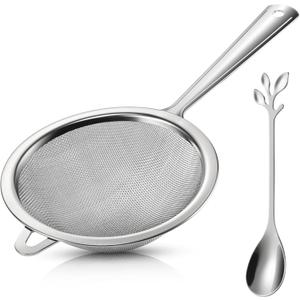 5 x 3.5 Inch Fine Mesh Strainer with Handle and Scoop  Stainless Steel Mini Sieve for Tea, Coffee, Flour, Juice, Matcha, Egg, Cocktail, Baking  Rustproof Kitchen Filter Tool