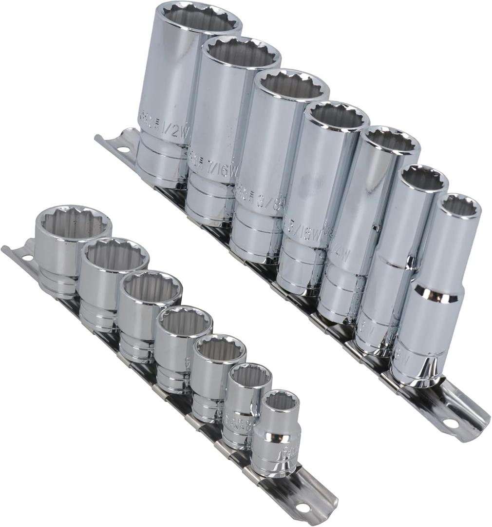 Whitworth BSF BSW 3/8" Drive Shallow And Deep Sockets 14pc 12 Sided Bi-Hex