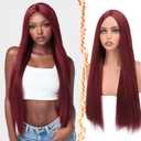 BARSDAR Long Straight Burgundy Red Wig - Long Straight Middle Part Burgundy Red Wig for Women - 28 Inch Natural Looking Thick Soft Synthetic Hair Replacement Wigs Daily Party Halloween Costume Wigs