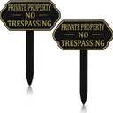 Amyhill Private Property No Trespassing Sign with Stake, 7.09 x 3.54 Inches Self Adhesive Modern Design Garden Statement Plaque Warning for Garden Indoor Outdoor Use(2 Set)