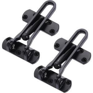 Home Security Door Lock, 2 Pack Latch Guard Clasp Front Door Locks for Kids, Home Reinforcement Lock for Swing-in Doors, Hotel Door Latches, Thicken Solid Aluminium Alloy (Black)