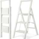 Step Ladder Folding Ladders (3 Steps, Pure White)
