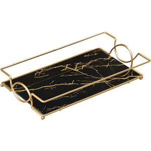 Vanity Bathroom Counter Tray Gold Glass Perfume Organizer Holder Cosmetics Makeup Skincare Display Decorative Vanity Trays Storage Rack for Bathroom Dresser Bedroom (1 Tier Black Gold-Small)