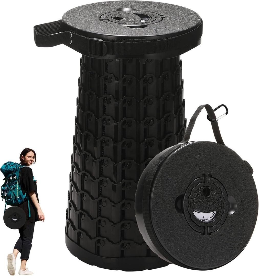 18-inch Heavy Duty Collapsible Stool - 800 lbs Capacity, 2.6 lbs Lightweight Portable Folding Stool for Camping, Travel, Music Festivals and Other Outdoor Events, Black