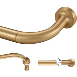 Warm Gold Curtain Rod for Windows 28 to 120 Inch, Internal Splicing 1 Inch Diameter Disc, Adjustable Room Darkening Curtain Rod with Aluminum Finials and Brackets, Wrap Around Design