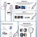 2Pack Multi Charging Cable Cord for Travel Essentials,Apple Watch Charger,iPhone Charger,[3-in-2] Type C/Lightning Cable Portable Designed for iWatch,iPhone 17-8,Galaxy S25-21,AirPods,iPad-1.8M Gray