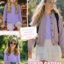 LessonZoo Girls 3/4 Sleeve Crewneck T Shirt, Light Purple, 9-10y (Purple)