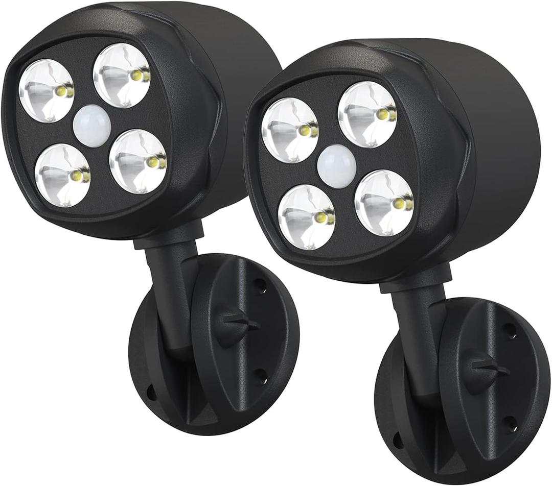 Motion Sensor Outdoor Lights, Battery Operated Outdoor Light, 600LM Motion Detector Lights for Outside, 6000K LED Security Light Battery Powered Spotlight for House Wall, Black(2 Pack)