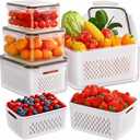 5-Pack Fruit Storage Containers for Fridge with Removable Colanders, 4 in 1 Produce Storage Containers with Lids, Leakproof Fridge Organizer Bins for Salad Berry Lettuce Vegetables Meat Keeper Fresh