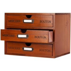 Wooden Storage Box Rustic Desktop Organizer with 3 Drawers Office Desk Accessories Shelf Small Craft Storage Containers Apothecary Cabinet and Chest Jewelry Holder for women(BROWN)