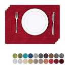 Kevin Textile Burlap Linen Placemats Set of 4 Heat Resistant Dining Table Place Mats Washable Kitchen Table Mats, 13 x19 inches, Burgundy