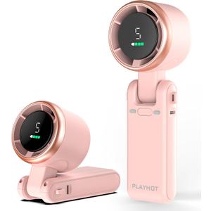 Portable Handheld Turbo Fan, 5-Speed Personal Fans, 5000mAh Rechargeable Fans Up to 12 Hours, Weight only 0.6lb Small Fan, Hand/Neck/Desk Fan 3 IN 1, Beach Vacation Essentials (Pink)