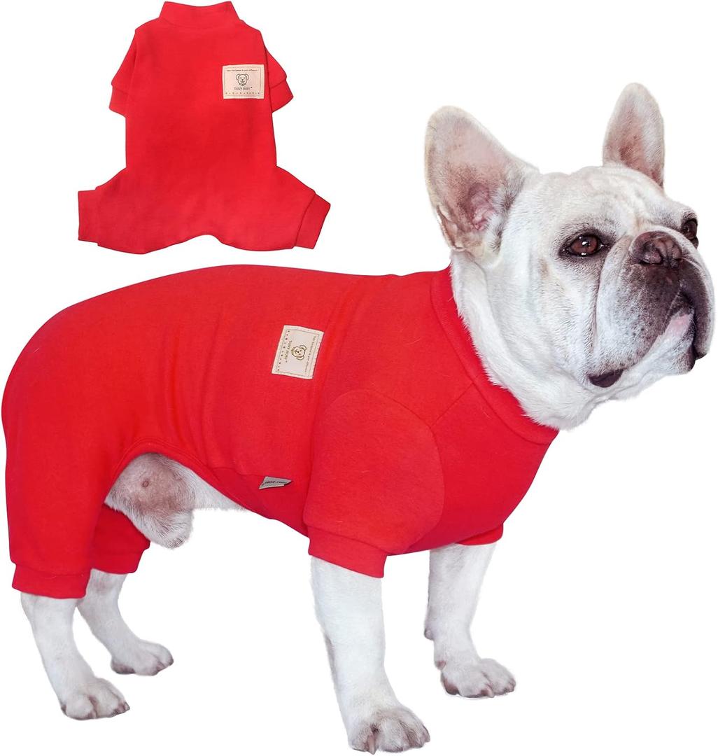 TONY HOBY Dog Pajamas, 4 Legged Dog Jumpsuit with Thermal, Cotton Dogs Onesies Pet Clothes for Small Medium Dogs (Red, XL)
