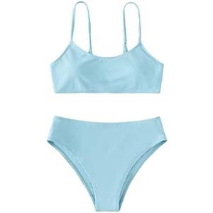 SHENHE Girl's 2 Piece High Waisted Spaghetti Strap Cute Swimsuit Bathing Suit Solid Bikini Sets 10-11