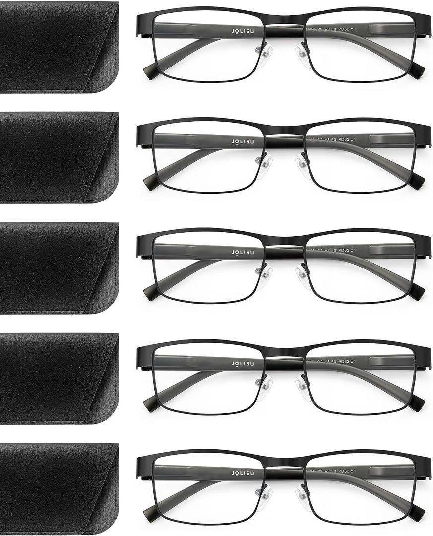 JOLISU 5PCS Reading Glasses Men - Blue Light Blocking Computer Metal Thin Frame Readers For Mens/Women 1.50