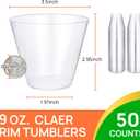 Byvivace 50Counts 9OZ. Clear Plastic Cups, Disposable Cups Classic 9 Ounce Squat Cups Party Tumblers Plastic Wine Glasses Disposable Party Wedding Events
