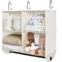 StorageWorks Hanging Closet Organizer with Metal Rod, 4-Section Closet Organizers and Storage, Collapsible Hanging Shelves for Baby Clothes, Shoes, Sweater Storage, Ivory and White