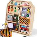 JAUNTY Montessori Wooden Busy Board for Toddlers 3 4 5 Years Old, Wooden Sensory Toddler Toys with LED Light Switches, TV Radio Telegram and Car Driving, Travel Toys Birthday for Boys Girls