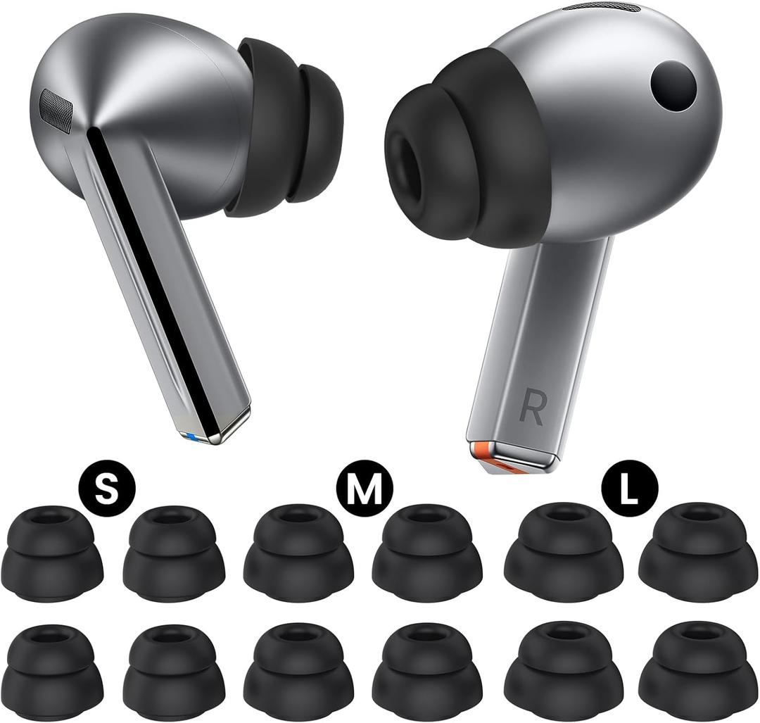 Delidigi 6 Pairs Ear Tips for Samsung Galaxy Buds3 Pro (2024), S/M/L 3 Sizes Double Flange Silicone Eartips Earbuds Earplug Replacement Fit in Case Compatible with Samsung Galaxy Buds 3 Pro (Black)