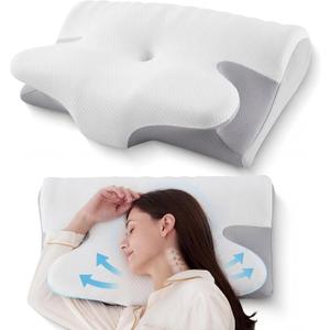 BDEUS Ergonomic Cervical Pillow for Side Sleepers, 2-in-1 Contour Orthopedic Memory Foam Pillow for Neck Shoulder Pain Relief, Sleep Apnea, Anti Snore, Pillow with Arm Rest, Head Cradle, White