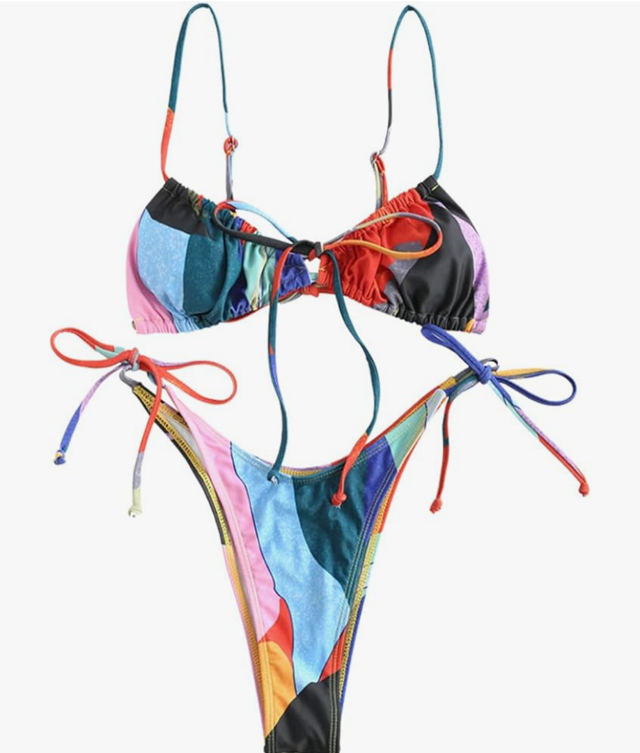 ZAFUL Womens High Cut Thong Bikini Set Swimsuits Cami String Sexy Bathing Suit Size S
