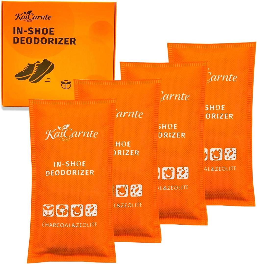 4 x Shoe Deodorizer,Charcoal Odor Absorber,Odor Eliminator, Air Freshener, Reusable Smell Absorber for Shoes, Gym Bags(4 Pack) (3.88 Ounce (Pack of 4), Orange)