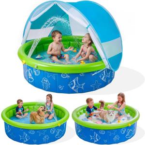 Kids Pool for Toddler, Foldable Kiddie Pool with Removable Canopy, Portable Baby Toddler Pool for Indoor Outdoor, Quick Setup No Tools, Easy Drain Non-Slip Splash Pool for Backyard & Travel (47in)