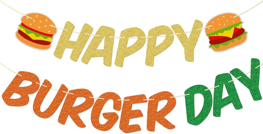Happy Burger Day Banner, Burger Bar Decorations, Hamburger Themed Party Decorations, Hamburger Banner for Fast Food Party
