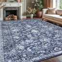 KILOCOCO Area Rug 9x12 Living Room Rug Washable Printed Vintage Floral Non Slip Soft Rubber Backed Indoor Bedroom Rugs for Laundry Room Kitchen Playroom Moroccan Area Rugs, Blue (Blue/Navy/White)