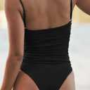 Women's Sexy Ruched Bandeau One Piece Swimsuit Bathing Suit for Long Torso, Super Cheeky Slimming Swimwear (Black, M)